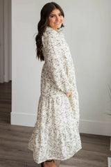 Tris White Floral Pattern Dress