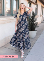 Mollie Navy Blue Patterned Dress