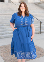 Edlin Blue Embroidered Dress