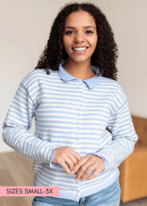 Madilynn Light Blue Striped Cardigan