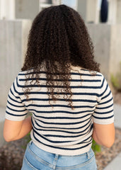Marcilyn Navy Striped Knitted Pollo Top