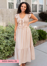 Gabrielle Light Beige Bow Dress