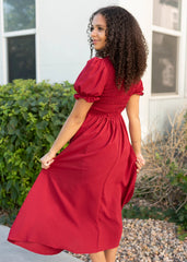 Miriam Crimson Smocked Dress