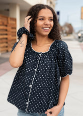 Jamie Navy Polka Dot Blouse & Scrunchie Set