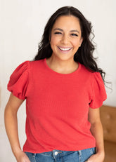 Alicia Red Ribbed Top