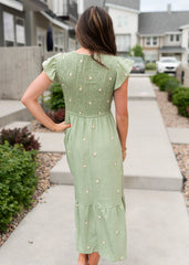 Danielle Olive Floral Embroidered Dress
