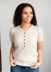 Kiah Oatmeal Buttton Top