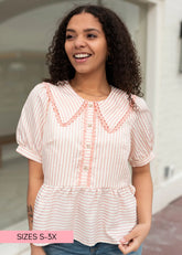 Kendra Pink Striped Collared Top