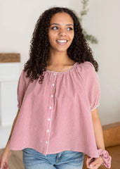 Kennedi Red Gingham Blouse & Scrunchie Set