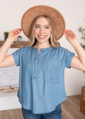 Brynlee Blue Chambray Top