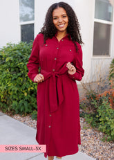 Anne Burgundy Button Up Dress