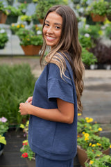 Lillian Navy Knit Top