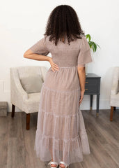 Catherine Light Mocha Gingham Dress