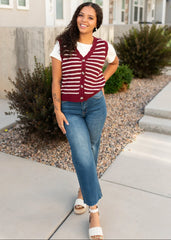 Sana Burgundy Striped Sweater Vest