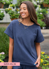 Lillian Navy Knit Top
