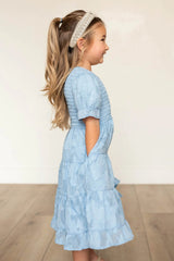 Audra Blue Floral Tiered Little Girl Dress