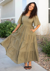 Ellie Olive Floral Embroidered Dress