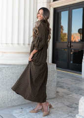 Ashlin Brown Gingham Tiered Dress