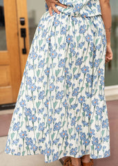 Kenna Blue Floral Midi Skirt