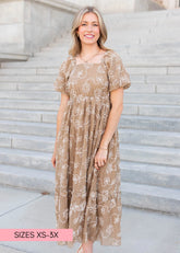 Esther Light Mocha Embroidered Dress