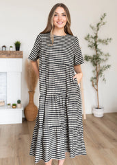 Nora Black Gingham Tiered Dress