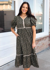 Eliana Dark Olive Floral Dress