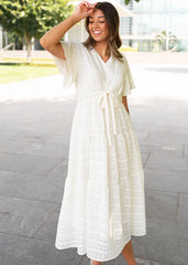 Alana Ivory Textured Tie Dress