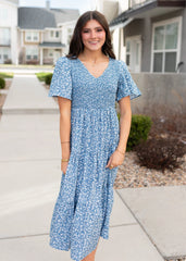 Mila Blue Smocked Floral Dress