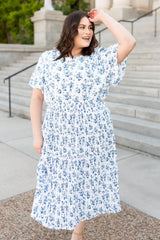 Hazley Blue Floral Pleated Dress