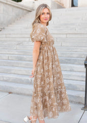 Esther Light Mocha Embroidered Dress