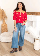 Danika Red Floral Collared Top