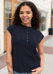 Brea Navy Cap Sleeve Top