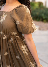 Jacie Khaki Embroidered Dress