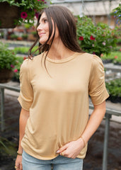 Britton Light Tan Ruffle Sleeve Top