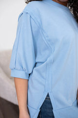 Narissa Blue Textured Pullover