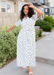 Jackie White Floral Button Down Dress