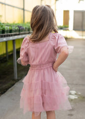 Kamryn Pink Mesh Tiered Little Girl Dress