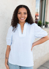 Isabella Light Blue Gingham Blouse