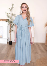 Emilee Dusty Blue Textured Tiered Dress