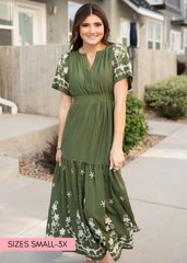 Sofia Olive Embroidered Dress