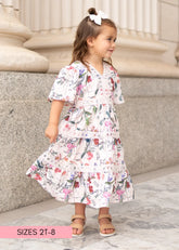 Zoie Pink Floral Tiered Little Girl Dress