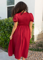 Miriam Crimson Smocked Dress