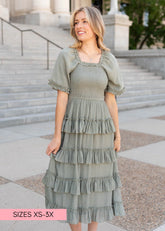 Korin Sage Ruffle Tiered Dress