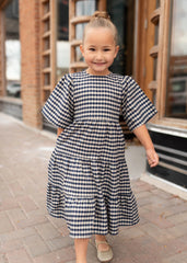 Nora Navy Gingham Tiered Little Girl Dress