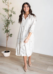 Maria Oatmeal Embroidered Bow Dress