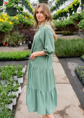 Flora Deep Sage Collared Dress