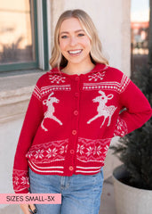 Greta Red Patterned Cardigan