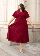 Alana Burgundy Textured Tie Dress