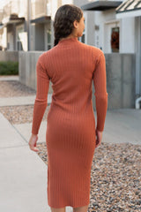 Edel Rust Ribbed Sweater Dress