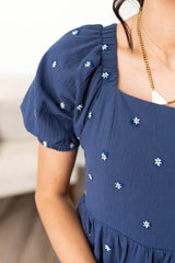 Analynne Navy Embroidered Floral Dress